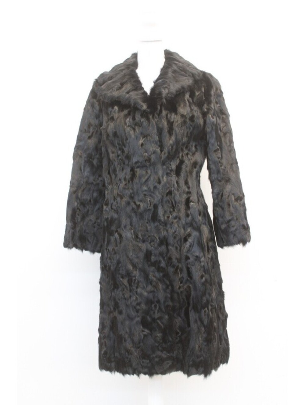 EXCELLENT BLACK GOAT FUR COAT JACKET WOMEN WOMAN SIZE 2 PETITE